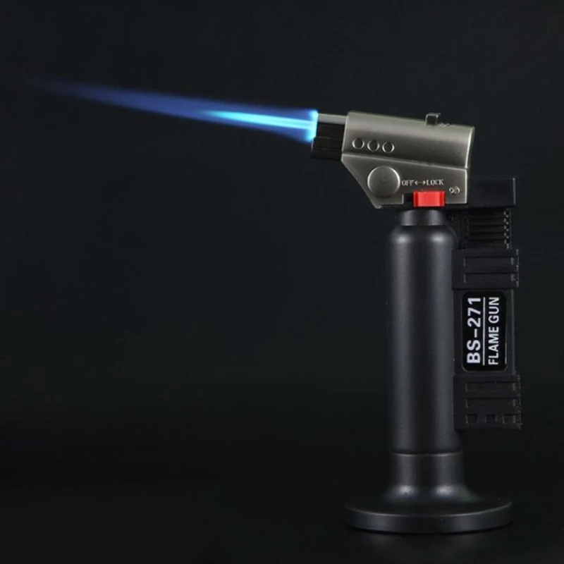 Outdoor Windproof Butane Gas Lighter With Two Types Of Flames Turbo Torch Large Firepower BBQ Kitchen Cooking Ignition Gun