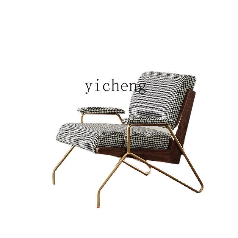 

Yx Black Walnut Single-Seat Sofa Chair Light Luxury Modern Minimalist Designer Houndstooth Retro Leisure Chair