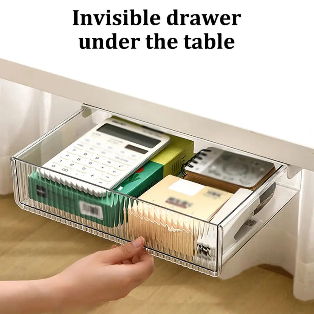 1PC Office Closet Under The Table Storage Drawer Slide Out Self-adhesive Drawer Storage Box Hidden Household Items