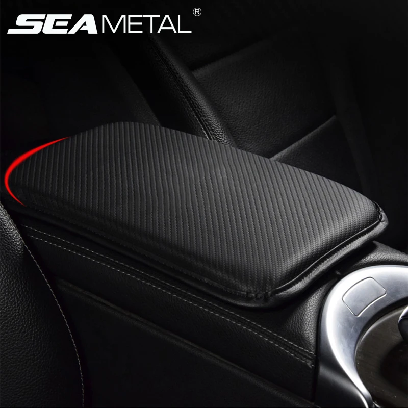 Seametal Carbon Fiber Pu Leather Car Armrest Mat Non Slip Center