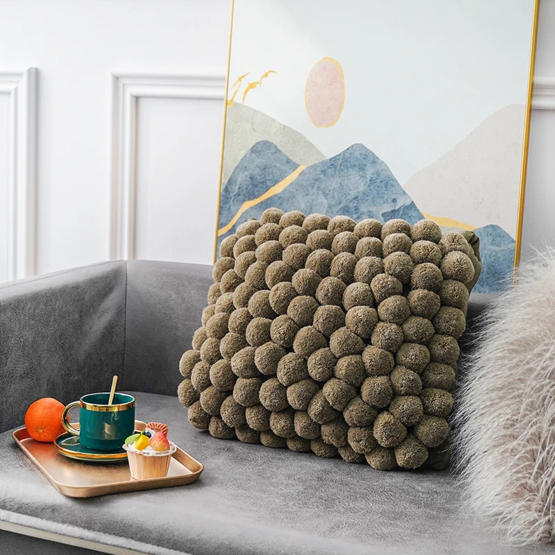 

Nordic Style Pillowcase Decorative Pillows For Sofa Chair Cushion Cover Handmade Plush Yarn Ball Pillow Case For Living Room