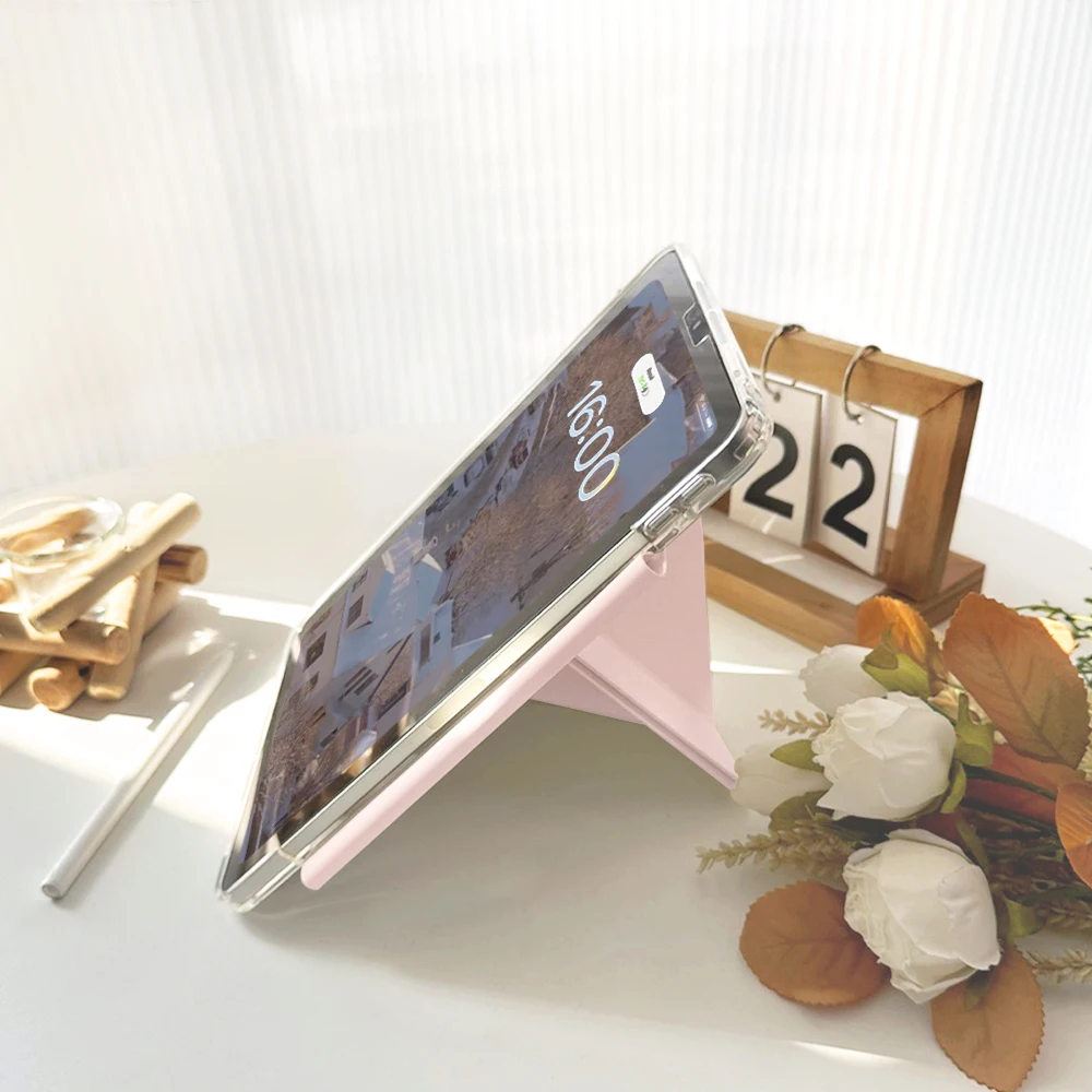 Magnetic Buckle Pencil Sleeve Case with Clear Acrylic Back, Adjustable Angles, and Auto Wake/Sleep