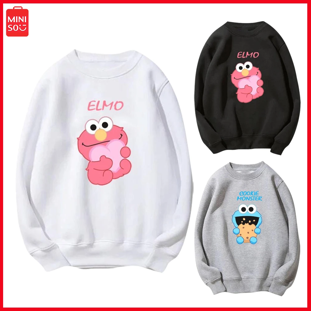 

Miniso Sesame Stree New Spring and Autumn Casual Animation Pure Cotton Jacket Couple Loose Pullover Round Neck Hoodie Birthday