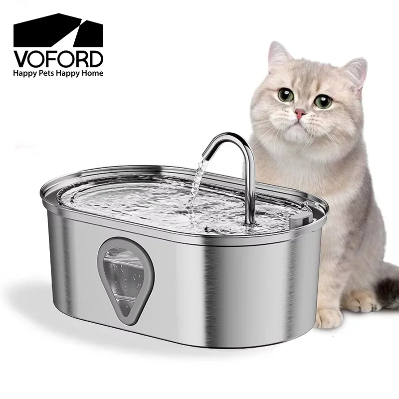3.5L Stainless Steel Cat Water Fountain Water Level Window Pet Fountain Cat Dog Dispenser for Multiple Cats