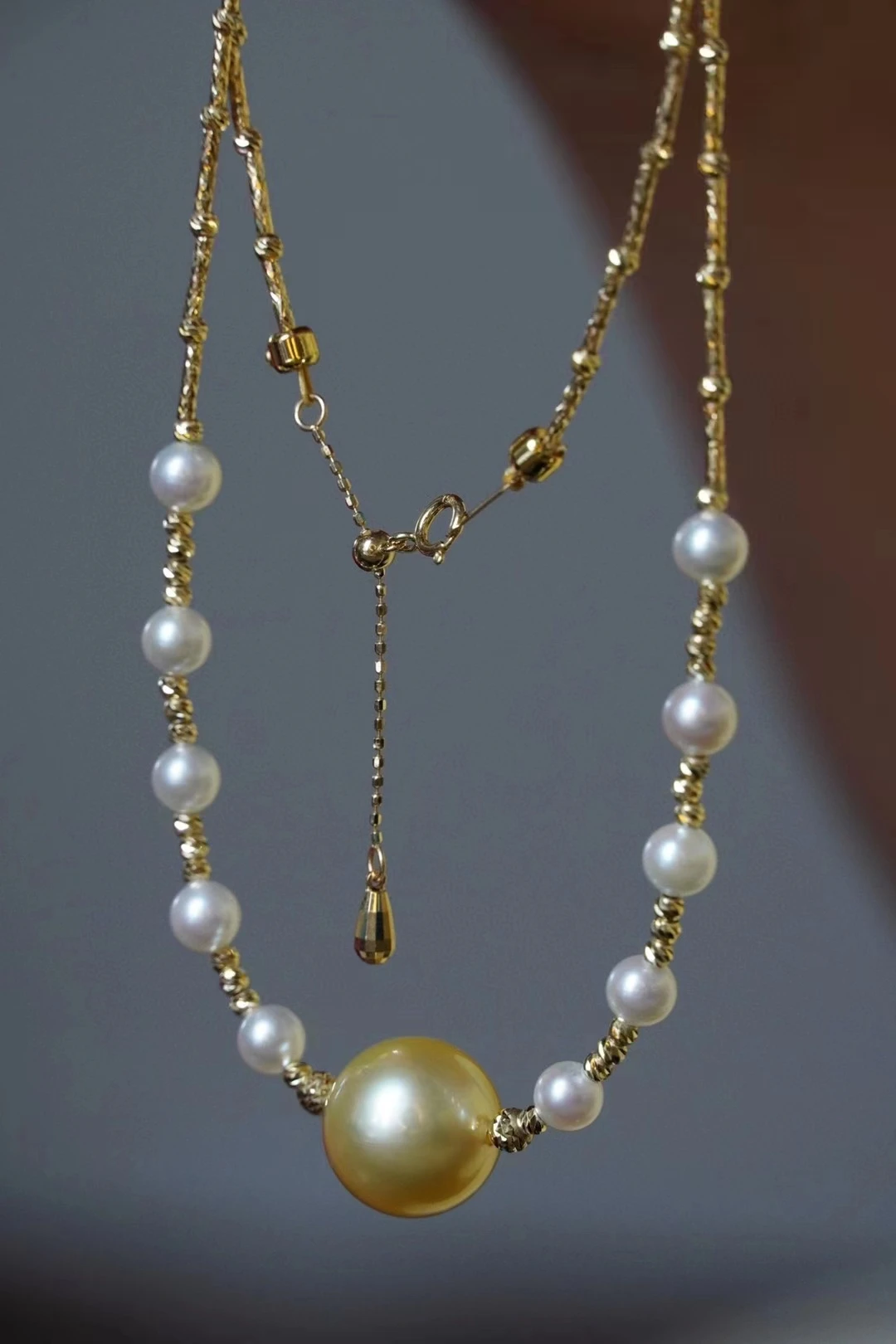 woman Fashion jewelry AU750 18K gold natural South Sea Golden Pearl Akoya Seawater pearl necklace