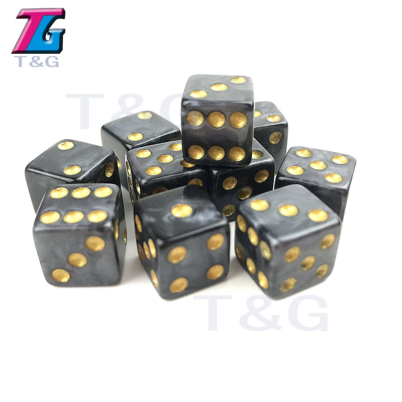 Marble Effect Dice with Golden Dots, Game Accessories, Game Toy, Gift, High Quality, D6, 10Pcs, 12mm