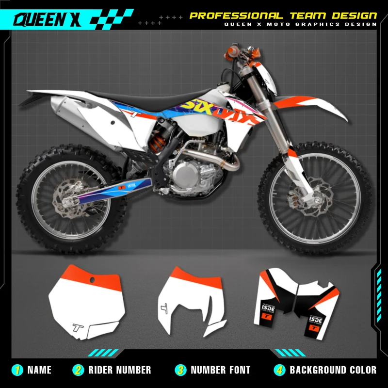 

QUEEN X MOTOR Custom Team Graphics Decals Stickers Kit For KTM 2011 2012 SX SXF , 2012 2013 EXC XC-W EXC-F 48