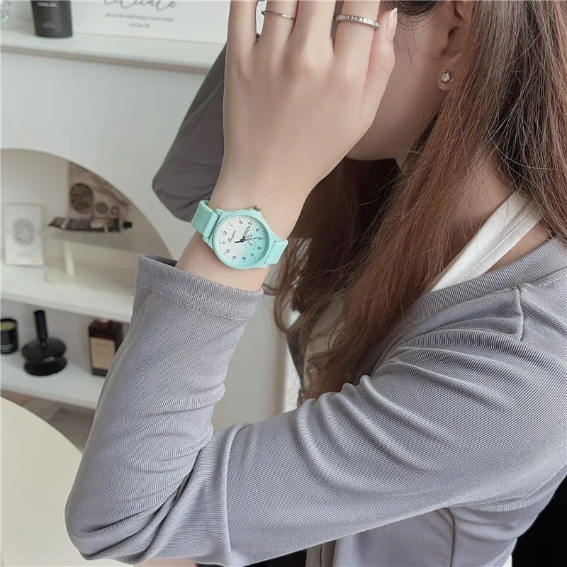 Retro women's watch, high school student watch, simple and cute silicone tape quartz watch, personalized candy colored watch
