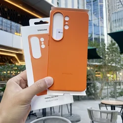 Premium Genuine Leather Shockproof Phone Case for Samsung Galaxy S26 Ultra and S26Plus (Orange)