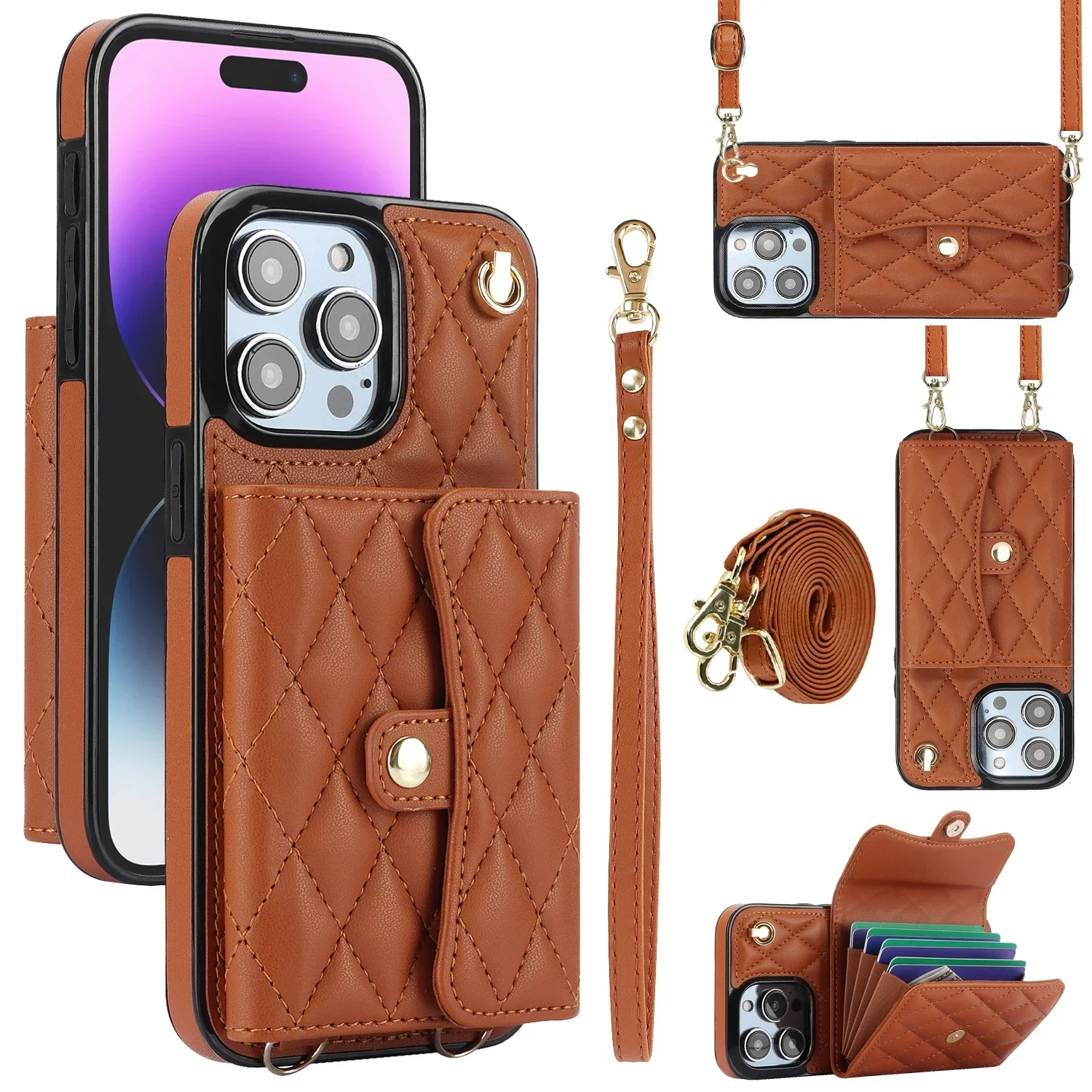 Elegant Leather Crossbody Wallet with Wrist Strap and Card Holder