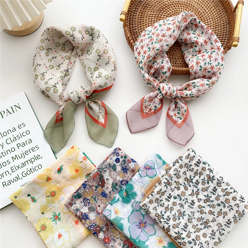 Cotton and linen Shawl Print Headscarf Hair Wrap Neckerchief Female Square Scarf For Women Headband Foulard Hijab Bandana FJ723 3