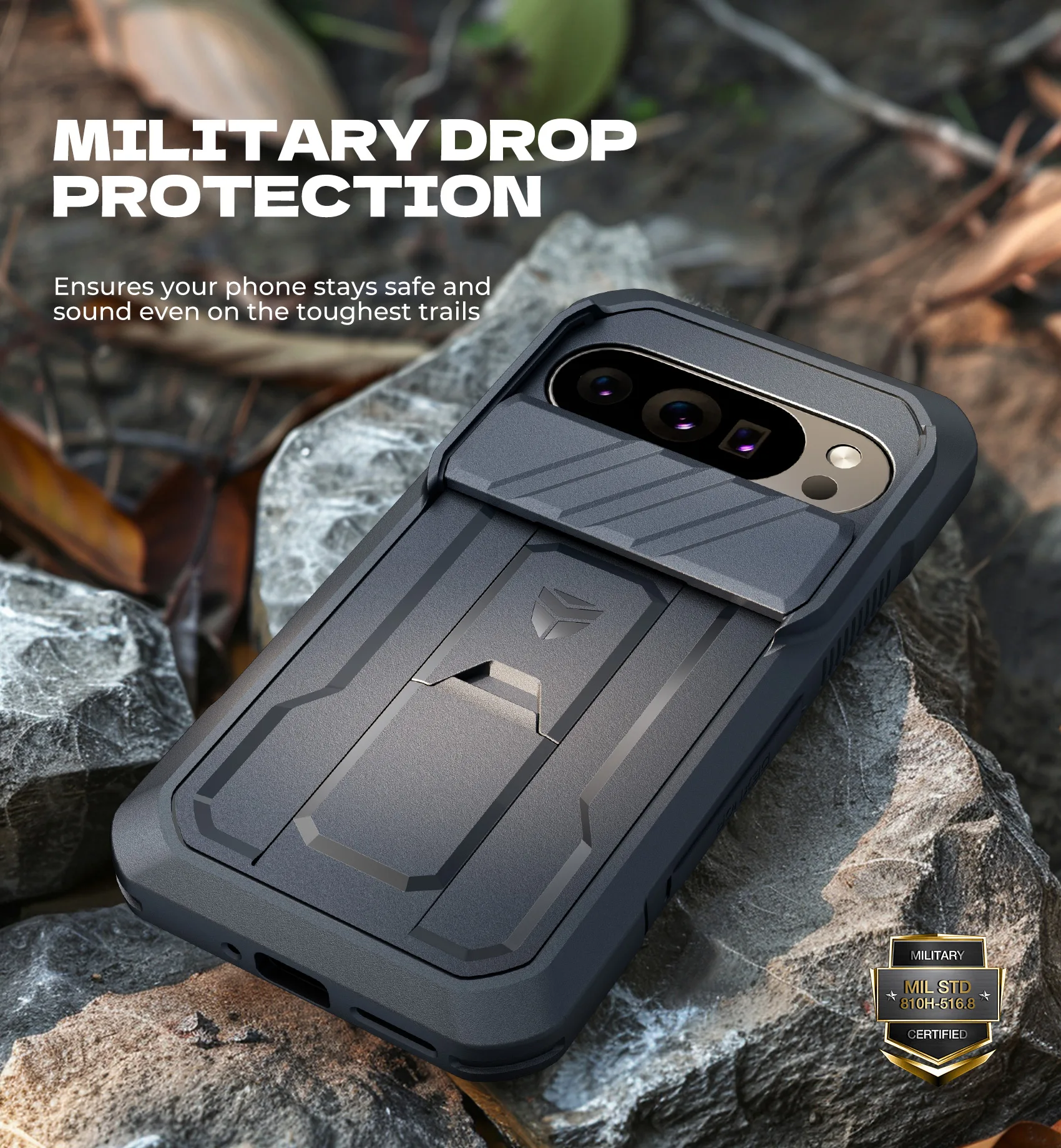 Slide Camera Cover Case with Built-in Screen Protector, Kickstand, and Rugged Shockproof Bumper
