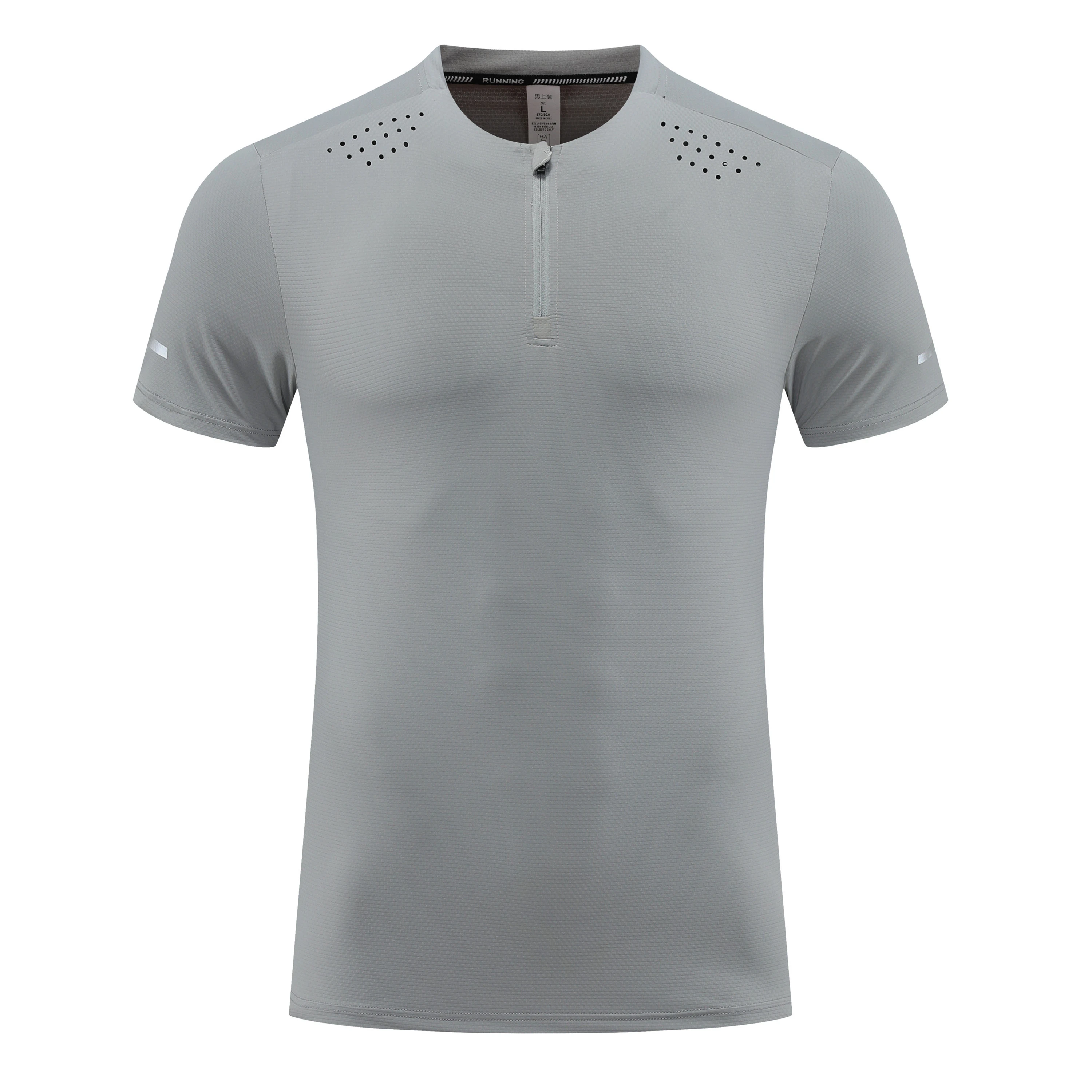 Men Marathon Workout Fitness Gym Top Ice Cool Half Zipper T Shirt Running Shirts Short Sleeve Elastic Training Sport Kit Clothes 4