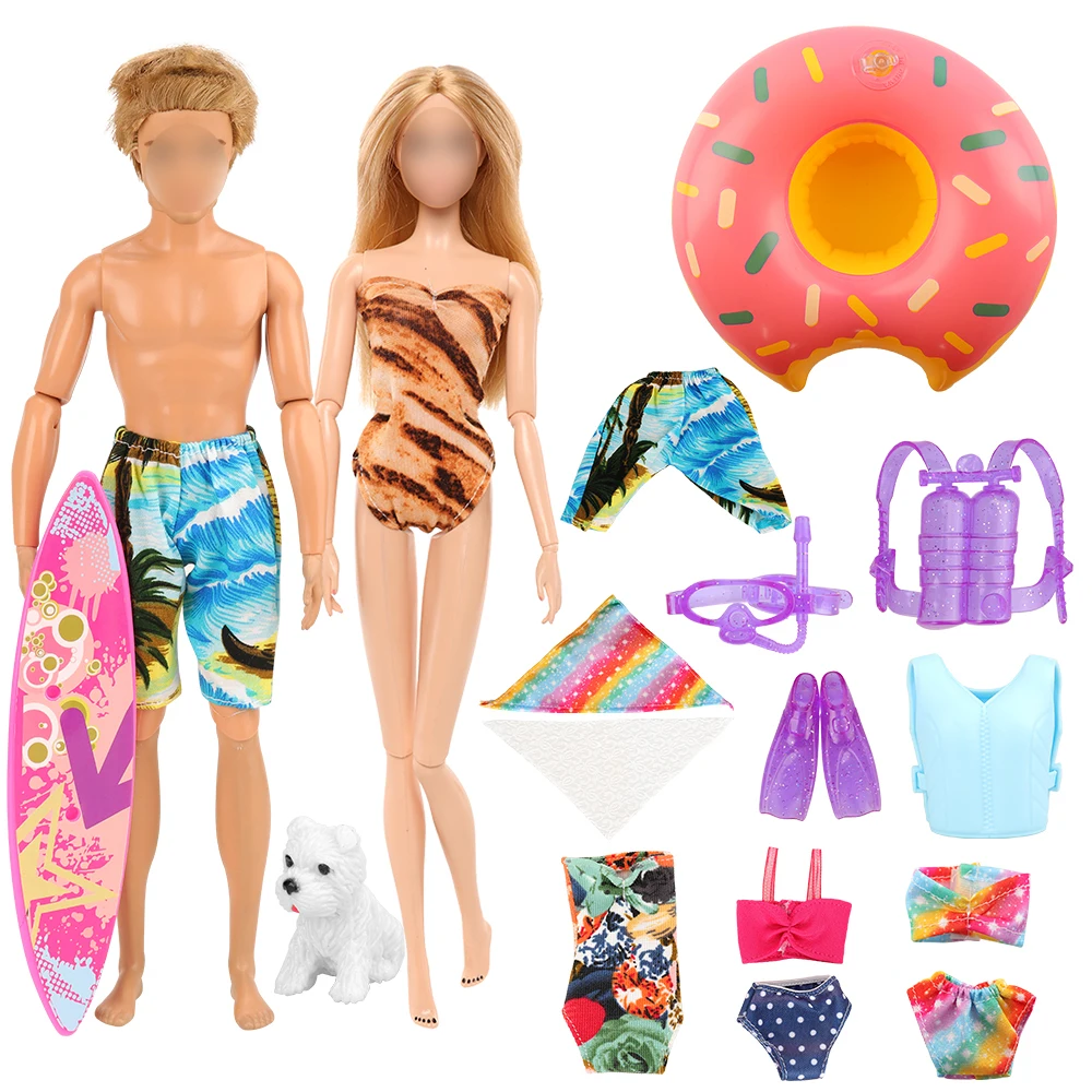 

Barwa Doll Toys 12 Pieces=3 Swimsuit+1 Ken Life Jacket+ 4 Diving+1 Skateboard+1 Dog+1 Swimming Ring+1 Beach Pants 11.5inch Doll