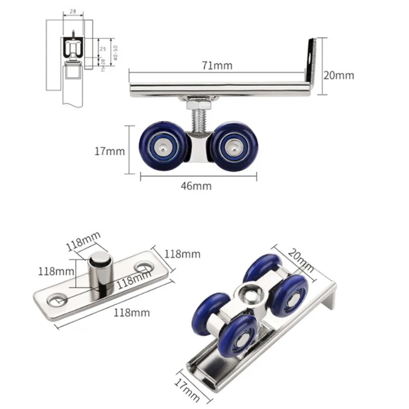 2pcs/set 4/8 Wheels Rail Track For Furniture Hardware Sliding Door Roller Hardware Slide Doors Pulley