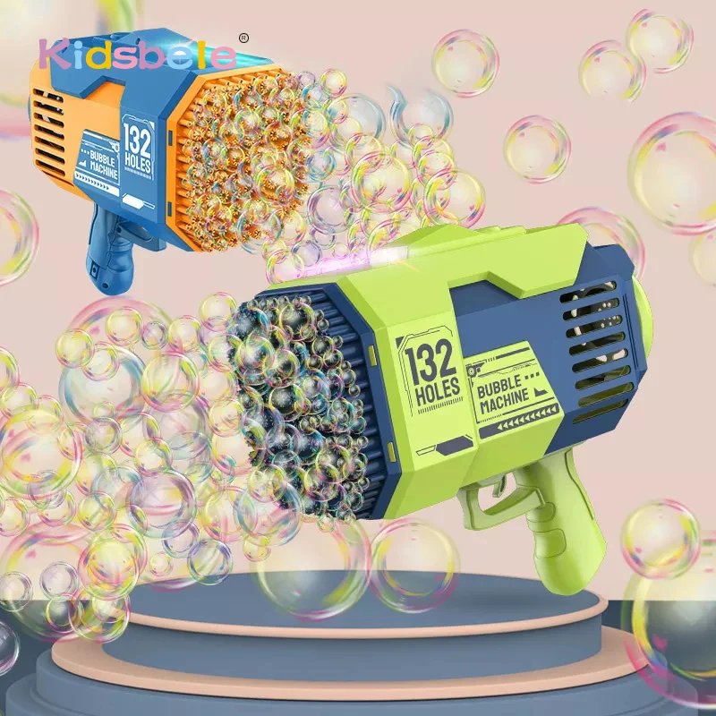 

132 Holes Soap Bubble Machine Rocket Launcher Gun Automatic Blower Toy For Kids Adult with Lights Activities Party Outdoor Toys