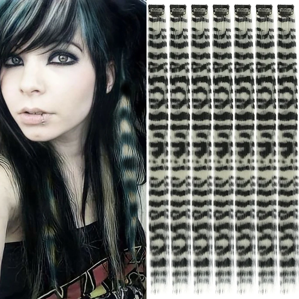 18' 7-teilige Regenbogenfarbene Lange Gerade Zebra-Print Synthetische Feder Clip-in Haarverlängerungen für Frauen, Ideal für Halloween und Weihnachten – Detail 11