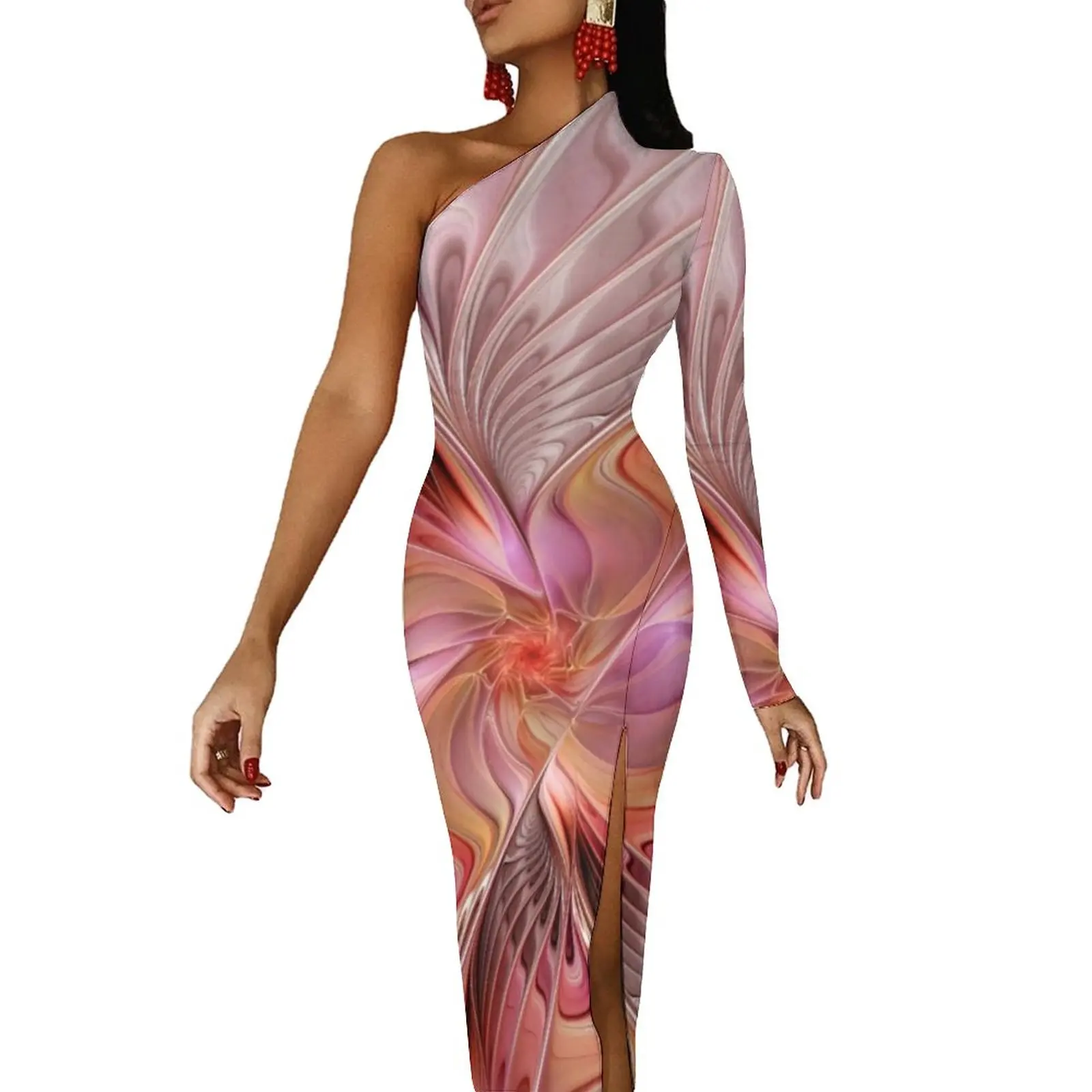 

Abstract Butterfly Bodycon Dress Summer Fantasy Fractal Art Pretty High Slit Long Dresses Female One Shoulder Aesthetic Dress