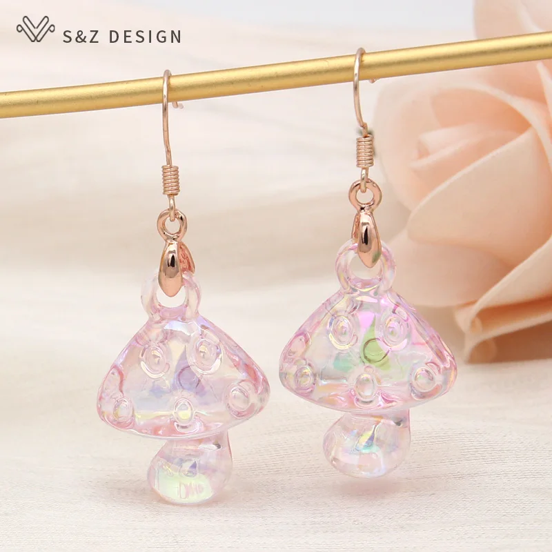 S&Z DESIGN New Fashion Transparent Acrylic Mushroom Dangle Earrings For Girls Women Lovely Jewelry Cute Gift Quality Eardrop