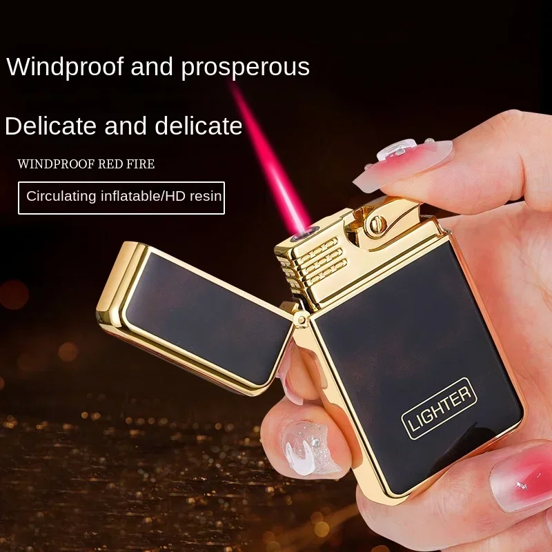 Red Jet Flame Luminous Inflatable Butane Gas Lighter Windproof Strong Powerful Cigar Torch Lighter for Smokers Gift