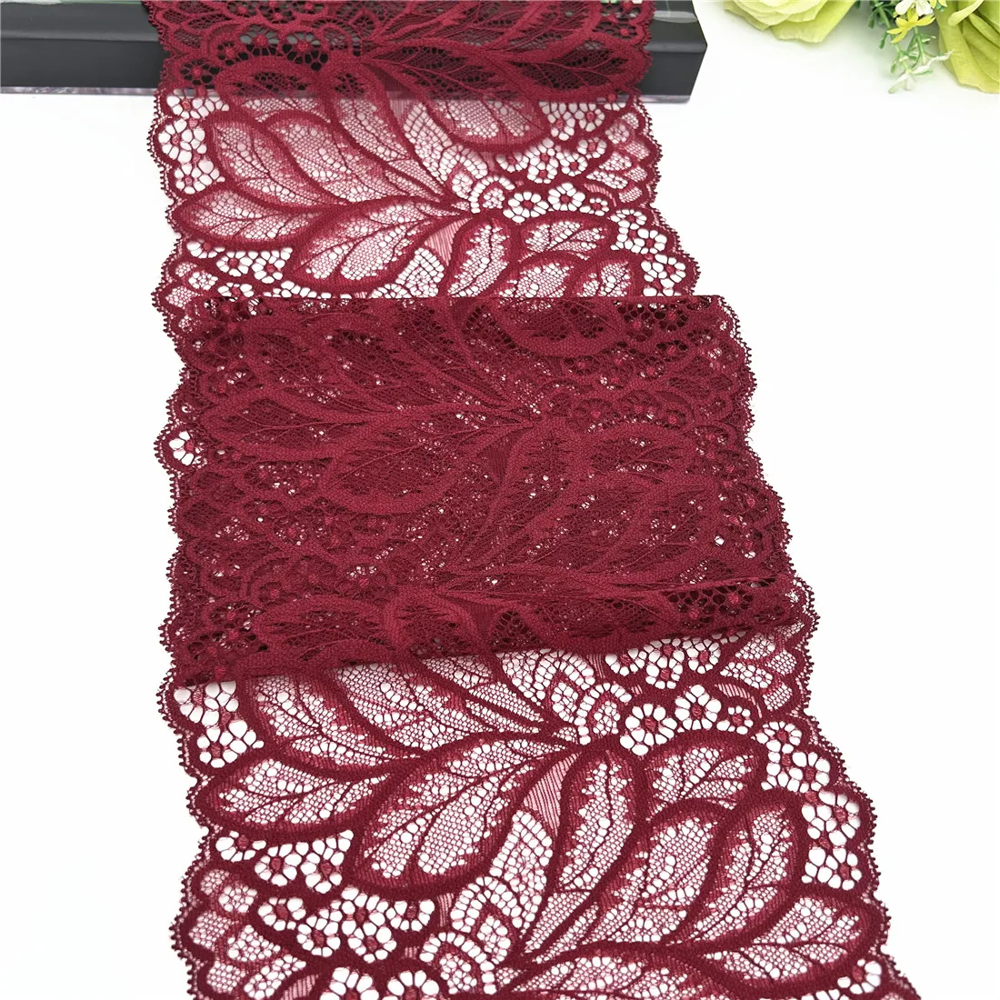 3y/lot Width 17.50cm Burgundy Stretch Elastic Lace Trim 4
