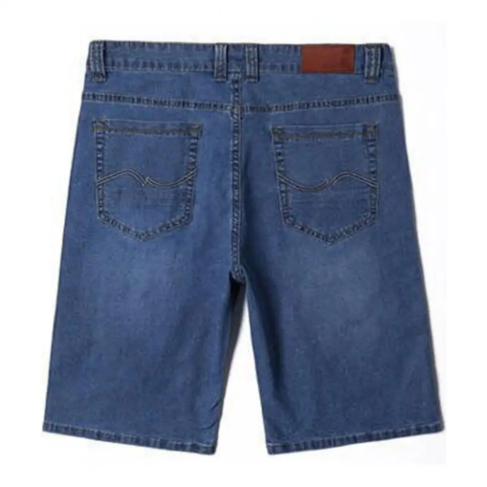 Men Denim Shorts Men's Summer Denim Shorts with Button Zipper Fly Pockets Straight Leg Solid Color Short Pants for Streetwear