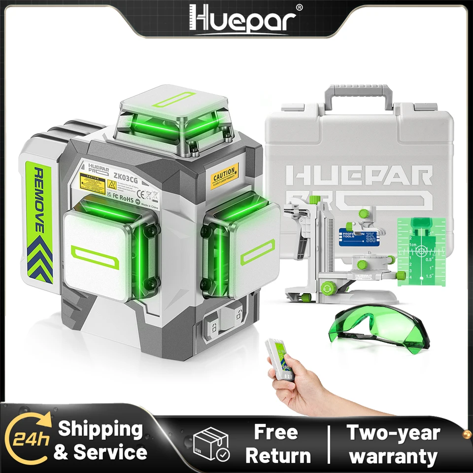 Niveau Laser Vert Huepar 3x360° 12 Lignes,Outil Laser à Lignes Croisées