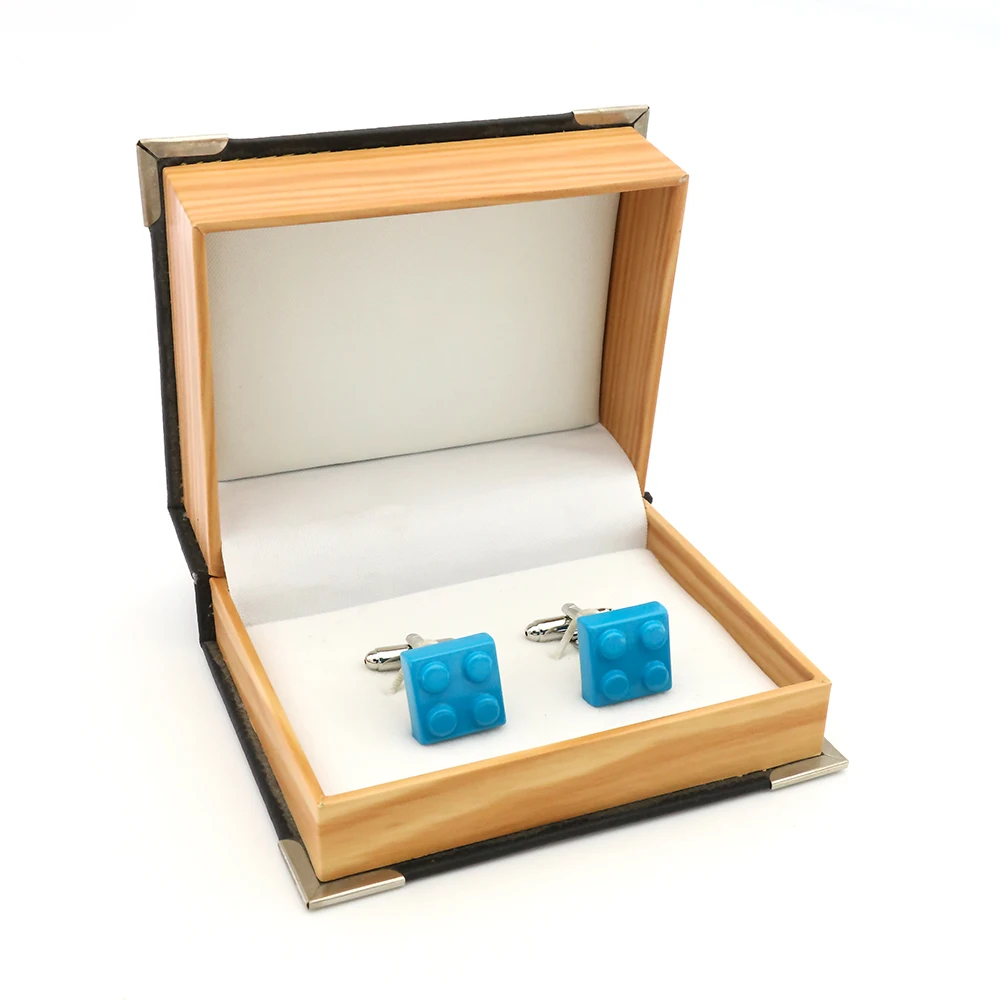 남성용 블록 커프스 링크 클래식 장난감 디자인, 고품질 황동 소재, 하늘색 커프 링크, 도매 및 소매