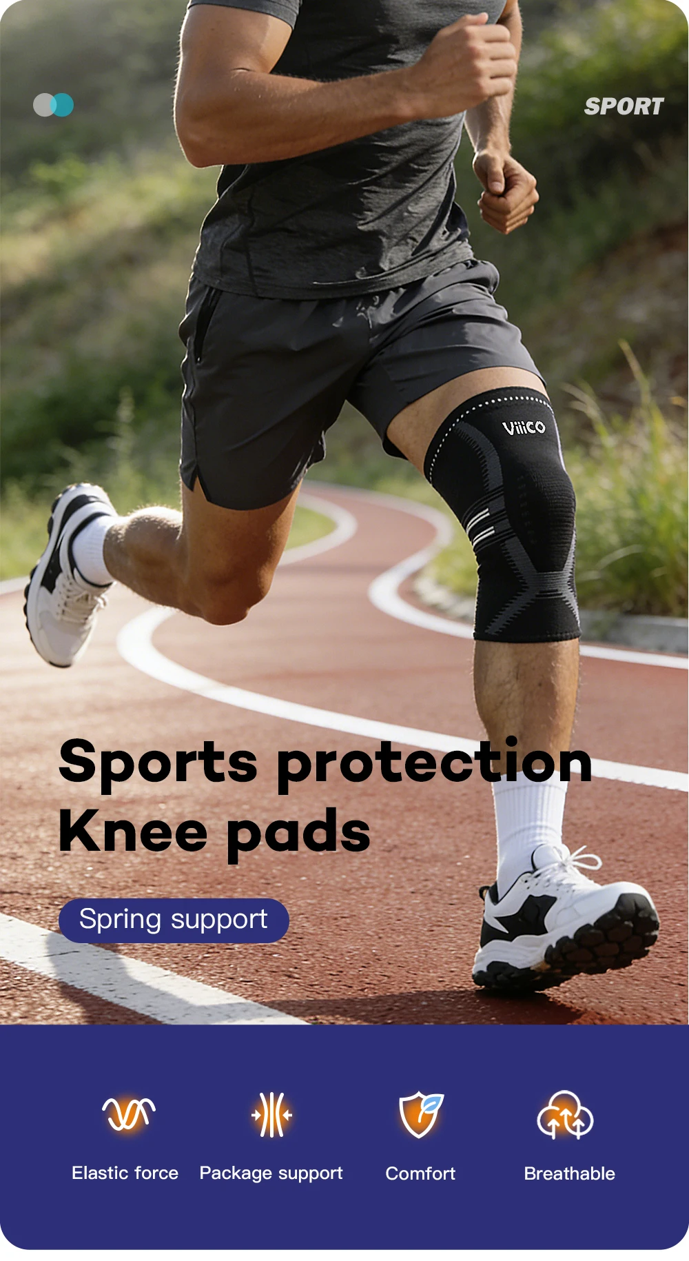 1 Stück Kompressions-Kniebandage, elastische, atmungsaktive Knieschoner, Knieorthese mit Federn, Sportprotektor für Basketball, Volleyball, Laufen – Detail 1