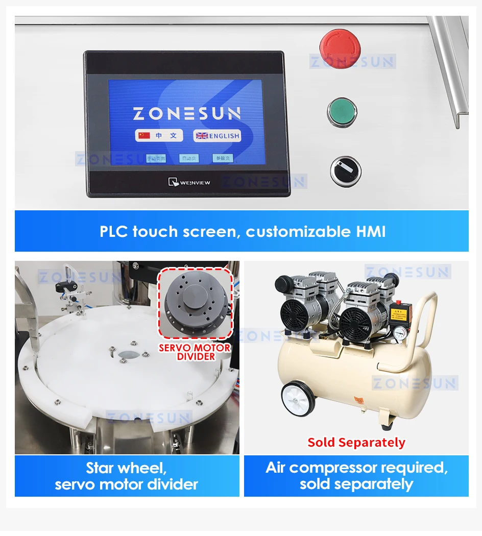 ZONESUN ZS-AFC7C Perfume Sample Bottle Filling Pressing Machine with Bowl Feeder