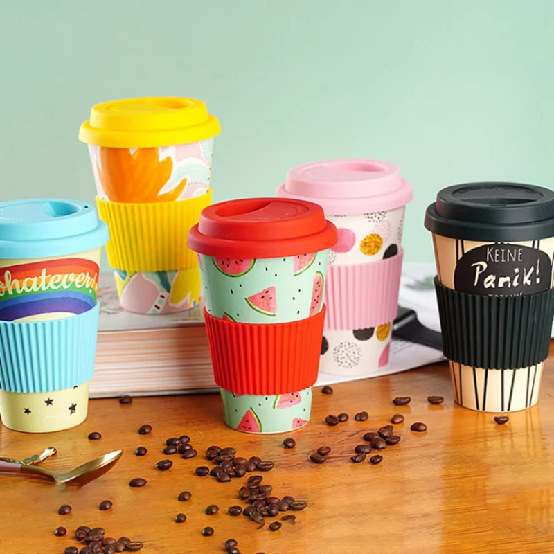 Bamboo Reusable Coffee Cup with Lid & Silicone Sleeve