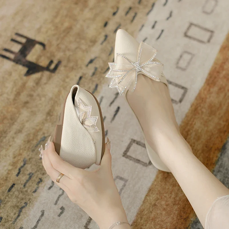 2025 Spring and Autumn New Bow Flat Shoes Fashion Pointed Soft Sole Shallow Mouth Large Casual Women's Shoes Size 33-46 5
