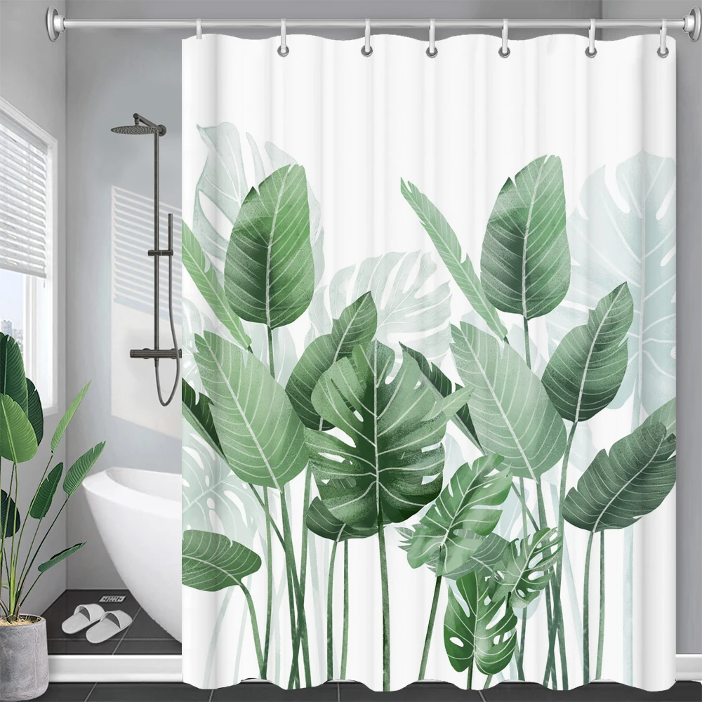 

Green Plant Leaves Shower Curtain Flower leaf Fabric Waterproof Polyester Bathroom Curtain Bath Screen Decoration for Bathtub