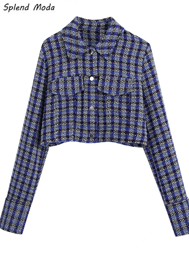 Женский Повседневный Блейзер Splend уличный укороченный клетчатый топ с отложным