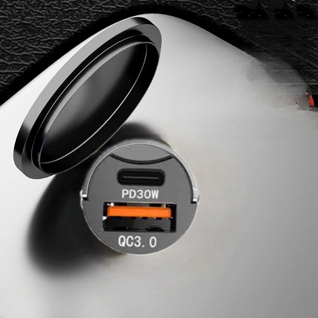 Caricabatterie per auto super veloce invisibile PD30W con anello di trazione in metallo, ricarica flash QC3.0 da 100 W_voghion.com