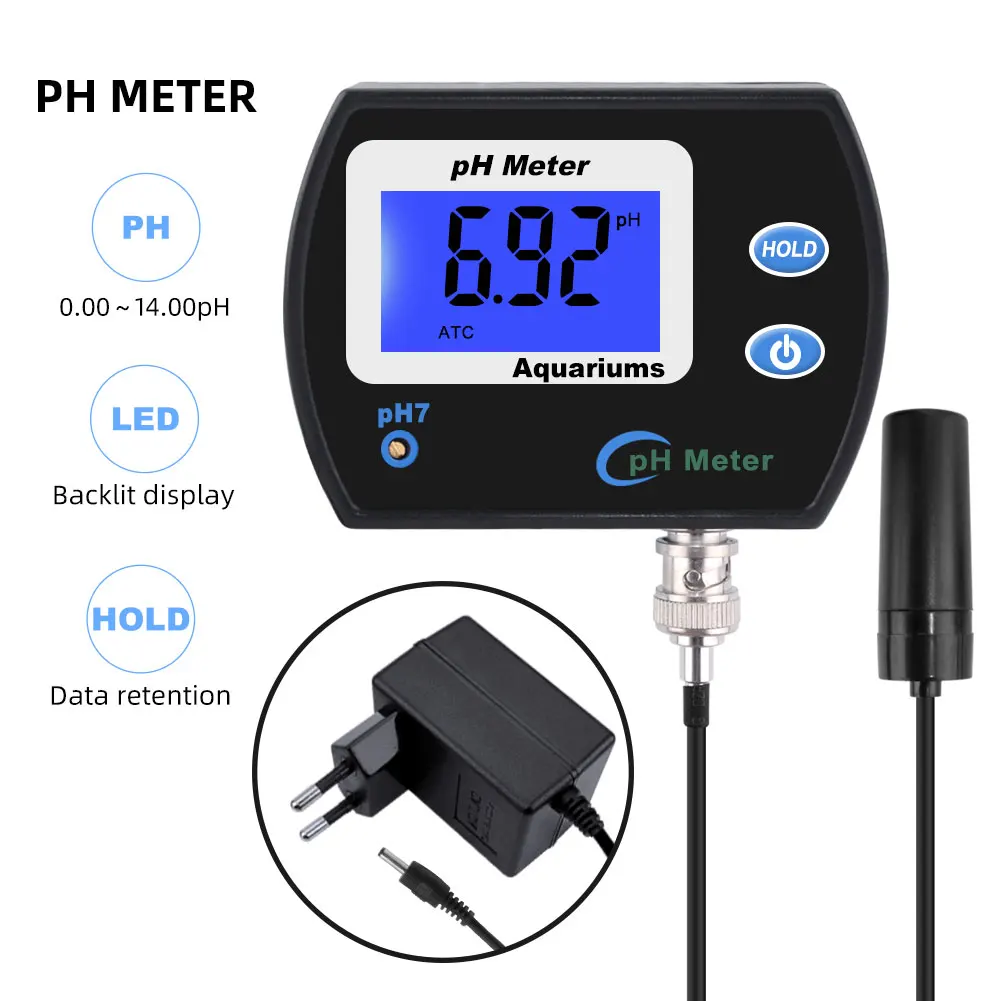 Professional Accurate pH Meter for Aquarium Multi-parameter Water Quality Monitor Online pH monitor Acidometer US/EU plug personalized tape measure