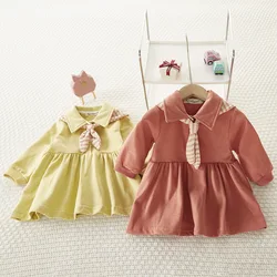 Robe de princesse à col bleu marine pour bébés filles, vêtements décontractés à manches longues pour enfants, 6M 3T, nouvelle collection printemps 2022 
