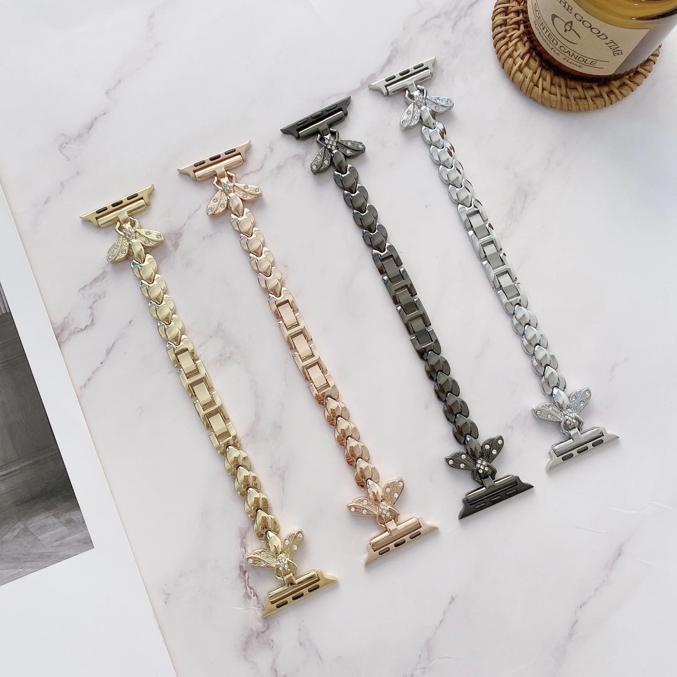 Metal Strap For Apple watch 8 7 45mm 41mm Ultra 49mm Small bee carved fashion Bracelet Band iWatch 6 5 4 SE 44mm 42mm 40mm belt