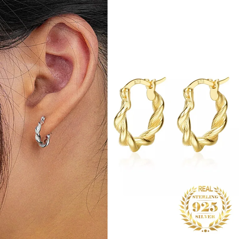 

Geometry Brushed Hemp Rope Stud Earrings S925 Sterling Silver Fashion Fine Jewelry Matte Hoop Earring for Women Party Gift