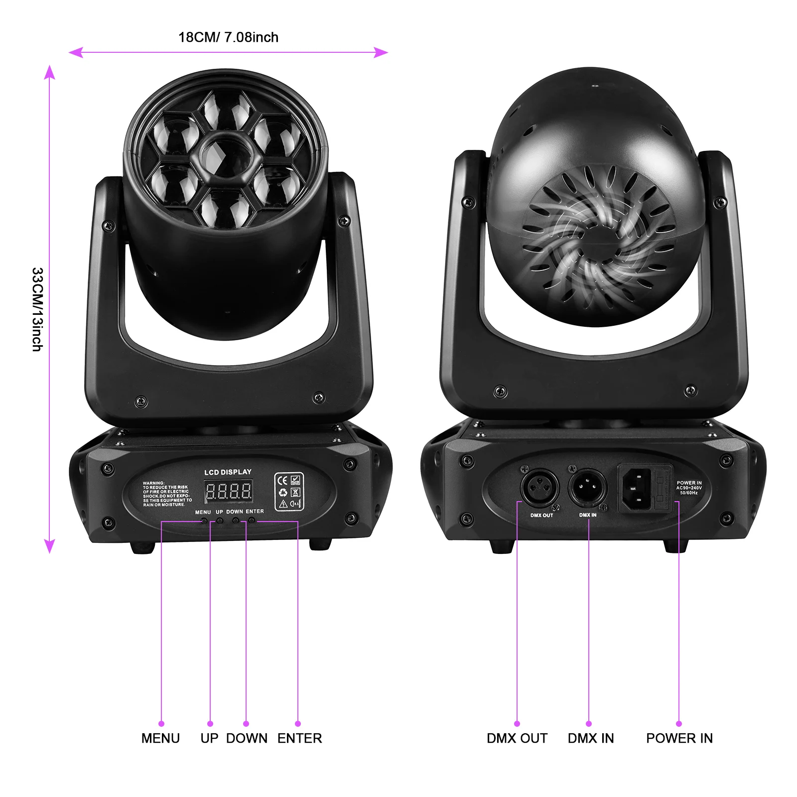 Fieryzeal 150W Bee Eye Beam Moving Head Light DMX512 RGBW 3 Prism Effect Stage Lighting for Disco Party Club Bar Show DJ Light