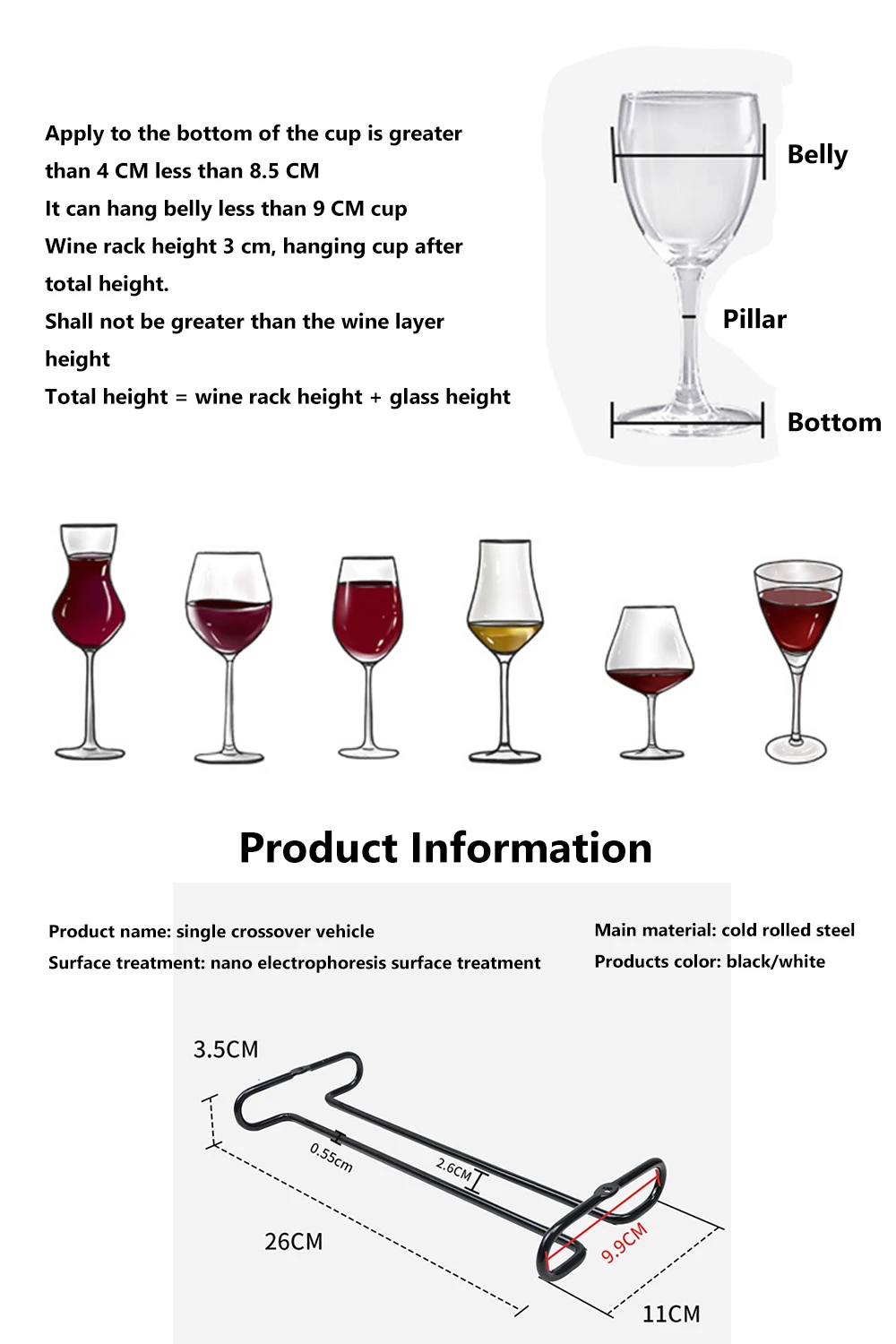 Description Picture 3 of itemIron Wall Mount Wine Glass Rack Hanging Wine Cup Holder Bar Goblet Stemware Storage Racks Shelf Hanger Iron Kitchen Organizer