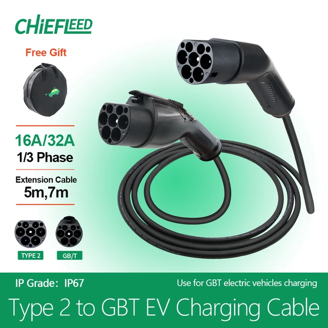 Ev Charging Cable 32a 22kw Gbt To Type 2 Ev Public Ev Charger