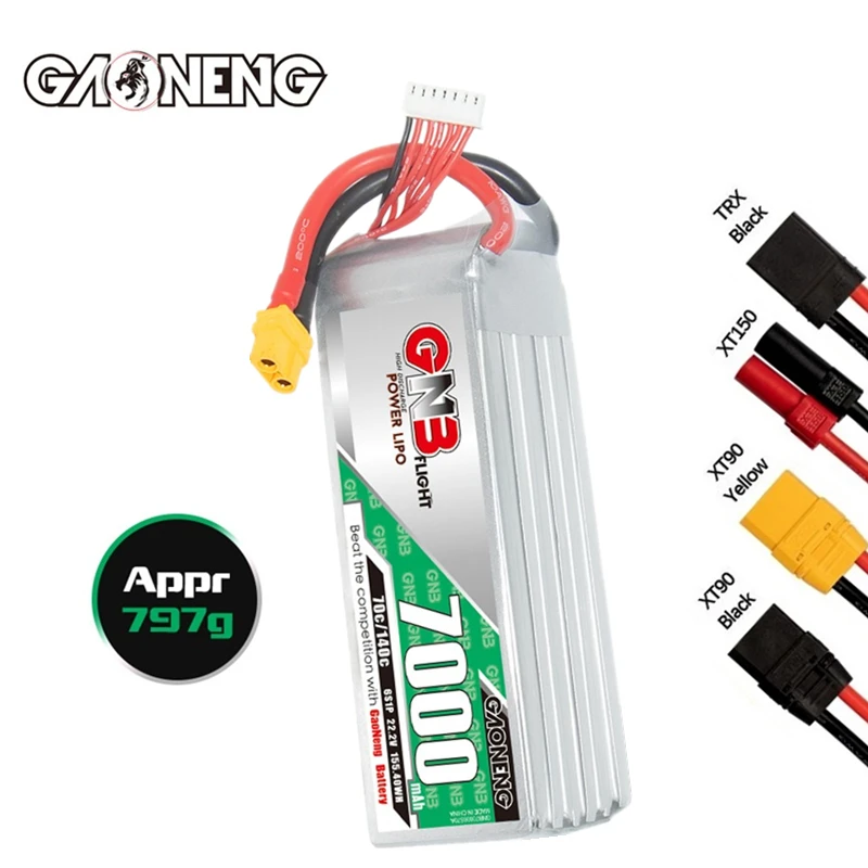 

Original GNB 6S 22.2V 7000MAH 70C/140C Lipo Battery For FPV Drone UAV Helicopter RC Car Boat Tank Parts 22.2V Battery