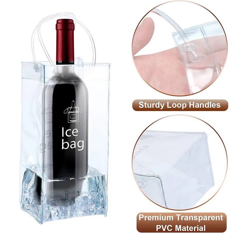 3PCS Collapsible Clear PVC Pouch Wine Cooler Bag PVC Wine Pouch Bags for Champagne Cold Beer White Chilled Beverages