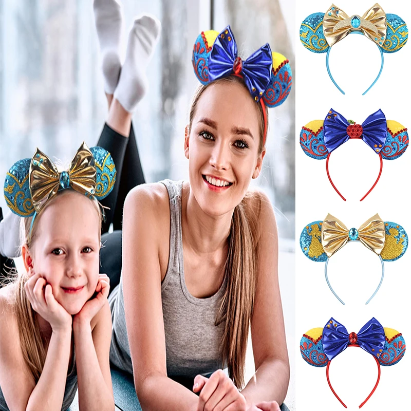 Beautiful Disney Princess Headband Snow White Mouse Ears Hairband Girls Jasmine Cosplay Hair Accessories Kids Party Headwear