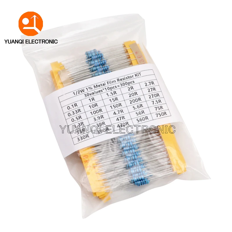 150PCS 300PCS 1/2W 1W 2W 3W Resistance 1% Metal Film Resistor Assortment Kit Set 30values 1R - 750R 1K - 820K Ohm 2
