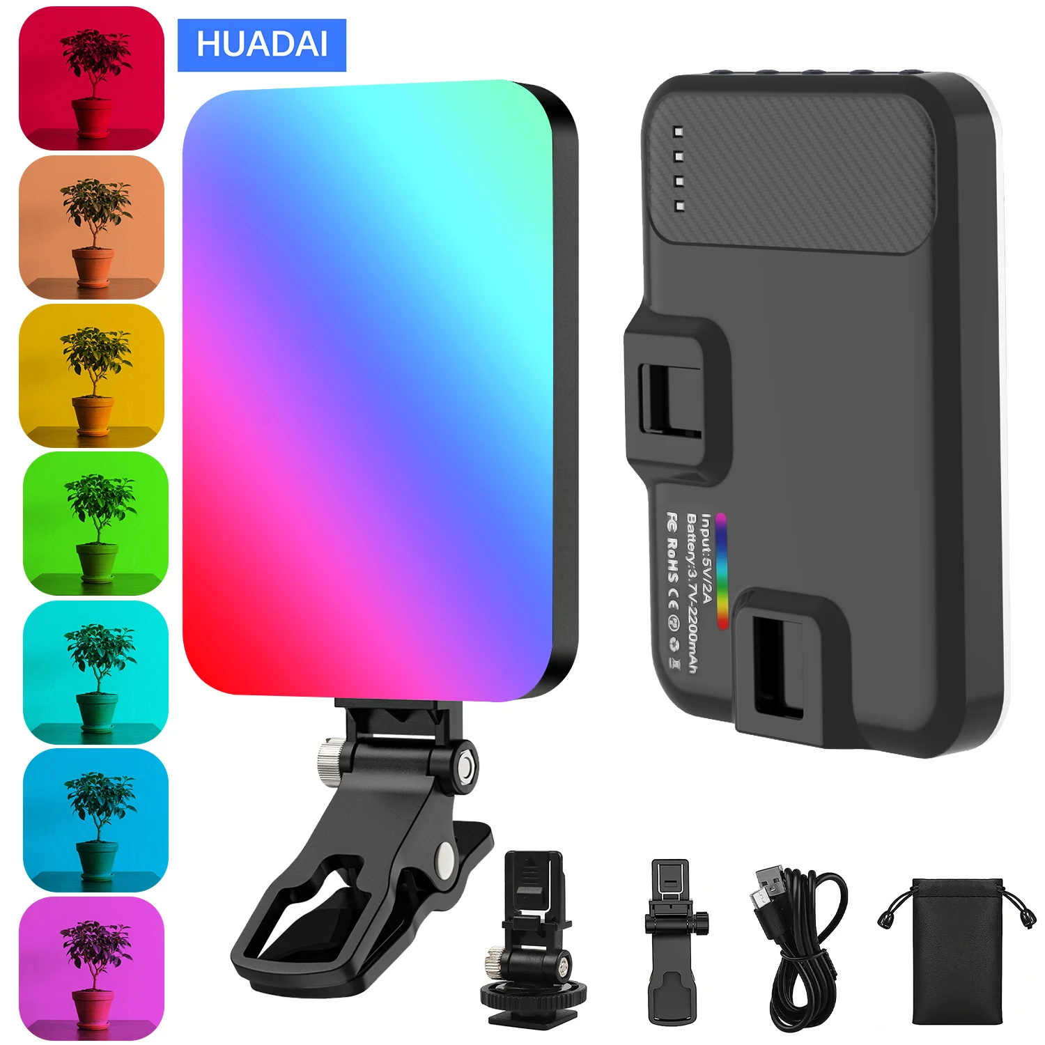 Led video light led fill light led photography light led selfie light handheld led light HUADAI RGB Video Light 360&deg; Full Color Selfie Light LED Camera Light CRI 97+/20 Scene Modes/Rechargeable Portable Photography