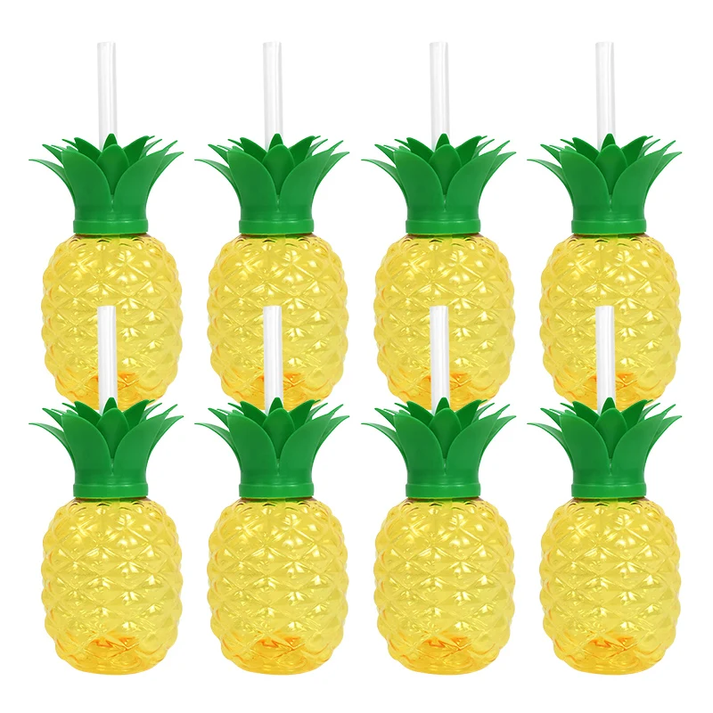 8pcs Strawberry Pineapple Drinking Cup with Straw Hawaiian Tropical Birthday Party Decoration Summer Beach Pool Party Supplies