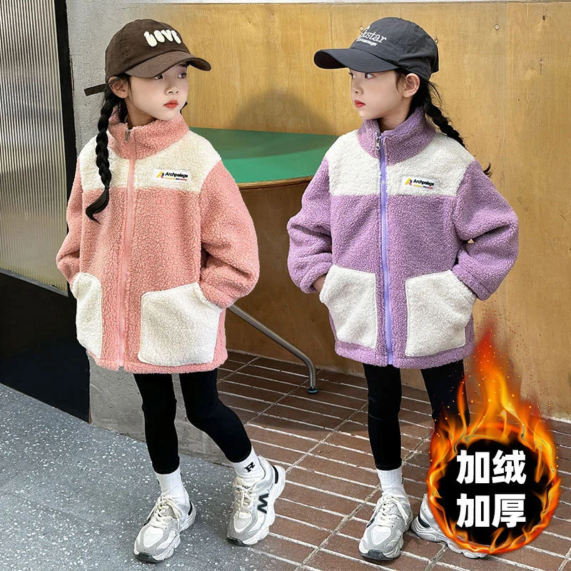 أطفال معاطف صوف الضأن بنين بنات زائد المخملية الدافئة ملابس خارجية الخريف جواكت شتوية الأطفال الملابس الخارجية معاطف الموضة 3-12 سنة