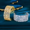 CWWZircons Luxury Statement Chunky Cubic Zirconia Pave Wide Big Bridal Wedding Cuff Bangles for Women Dubai Gold Color BG067 1